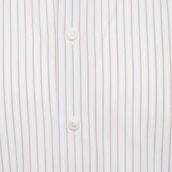 Pre Owned قميص ايرمنيجيلدو زينيا قصة إعتيادية قطن مخطط بني وأزرق فاتح L