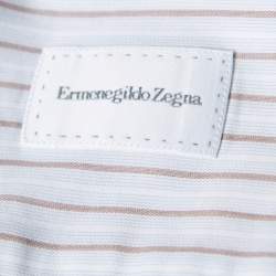 Pre Owned قميص ايرمنيجيلدو زينيا قصة إعتيادية قطن مخطط بني وأزرق فاتح L