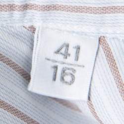 Pre Owned قميص ايرمنيجيلدو زينيا قصة إعتيادية قطن مخطط بني وأزرق فاتح L