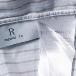 Pre Owned قميص ايرمنيجيلدو زينيا قصة إعتيادية قطن مخطط بني وأزرق فاتح L