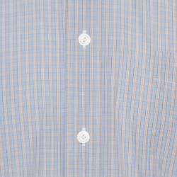 Ermenegildo Zegna Blue Checked Cotton Regular Fit Button Down Shirt L