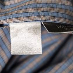 Ermenegildo Zegna Blue Checked Cotton Regular Fit Button Down Shirt L