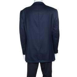 Pre Owned Ermenegildo Zegna Dark Blue Patterned Wool Blazer XXL