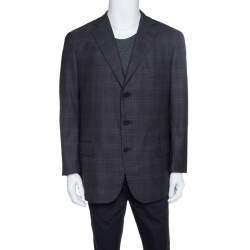Pre Owned Ermenegildo Zegna Dark Grey Tartan Plaid Wool Blazer XXL