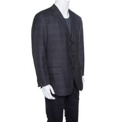 Pre Owned Ermenegildo Zegna Dark Grey Tartan Plaid Wool Blazer XXL