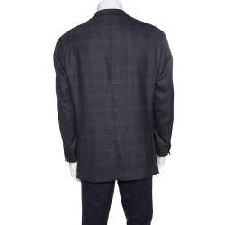 Pre Owned Ermenegildo Zegna Dark Grey Tartan Plaid Wool Blazer XXL