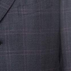 Pre Owned Ermenegildo Zegna Dark Grey Tartan Plaid Wool Blazer XXL
