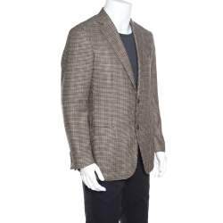 Pre Owned جاكيت بليزر إيرمنجليدو زينيا ميلا حرير بني وكشمير كاروهات إيزي فيت L