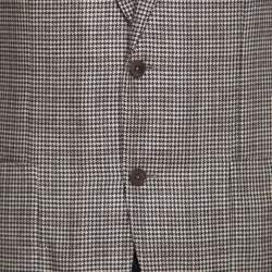 Pre Owned جاكيت بليزر إيرمنجليدو زينيا ميلا حرير بني وكشمير كاروهات إيزي فيت L