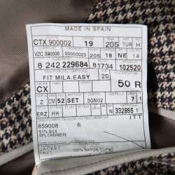 Pre Owned جاكيت بليزر إيرمنجليدو زينيا ميلا حرير بني وكشمير كاروهات إيزي فيت L