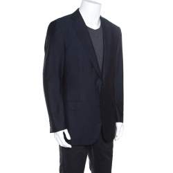 Pre Owned Ermenegildo Zegna Navy Blue Tonal Striped Wool Blazer XL