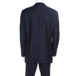 Pre Owned Ermenegildo Zegna Navy Blue Tonal Striped Wool Blazer XL