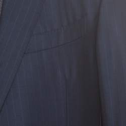 Pre Owned Ermenegildo Zegna Navy Blue Striped Wool Mila Blazer XXL