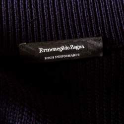 Pre Owned Ermenegildo Zegna High Performance Navy Blue Wool Leather Trim Detail Zip Front Cardigan S