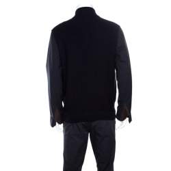 Pre Owned Ermenegildo Zegna High Performance Navy Blue Wool Leather Trim Detail Zip Front Cardigan S