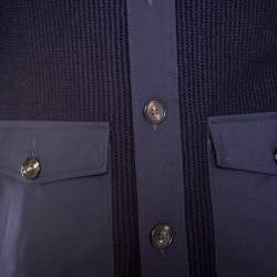 Pre Owned Ermenegildo Zegna High Performance Navy Blue Wool Leather Trim Detail Zip Front Cardigan S