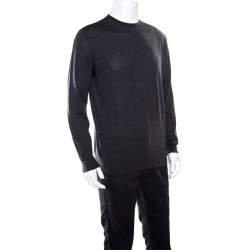Ermenegildo Zegna High Performance Dark Grey Ribbed Trim Sweater L