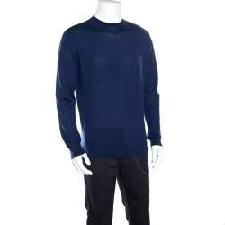 Pre Owned Ermenegildo Zegna High Performance Navy Blue Ribbed Trim Sweater L