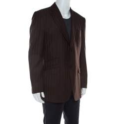 Pre Owned Ermenegildo Zegna Brown Herringbone Patterned Wool Tailored Blazer XL