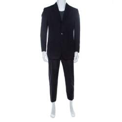 Ermenegildo Zegna Dark Blue & Black Striped Mohair & Wool Blend Classic Fit Suit L