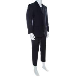 Ermenegildo Zegna Dark Blue & Black Striped Mohair & Wool Blend Classic Fit Suit L