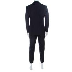 Ermenegildo Zegna Dark Blue & Black Striped Mohair & Wool Blend Classic Fit Suit L