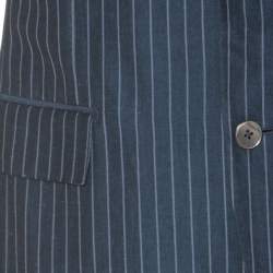 Ermenegildo Zegna Couture Blue Striped Linen and Silk Blend Regular Fit Suit L 