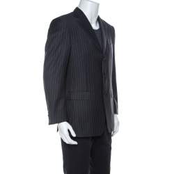 Pre Owned جاكيت بليزر ايرمنيجيلدو زينيا تروفيو كلاسيك ثلاثة أزرار صوف مقلم رصاصي M