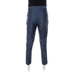 Pre Owned Ermenegildo Zegna Blue-Grey Wool & Silk Blend Slim Fit Trofeo 600 Trousers XL