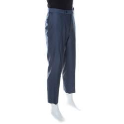 Pre Owned Ermenegildo Zegna Blue-Grey Wool & Silk Blend Slim Fit Trofeo 600 Trousers XL