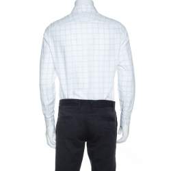 Pre Owned Ermenegildo Zegna Premium White Windowpane Check Cotton Shirt L
