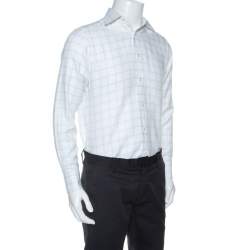 Pre Owned Ermenegildo Zegna Premium White Windowpane Check Cotton Shirt L