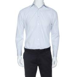 Pre Owned Ermenegildo Zegna Premium White Striped Print Cotton Shirt L