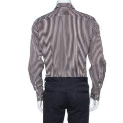 Pre Owned Ermenegildo Zegna Brown Striped Cotton Button Front Shirt M