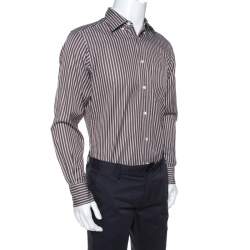 Pre Owned Ermenegildo Zegna Brown Striped Cotton Button Front Shirt M
