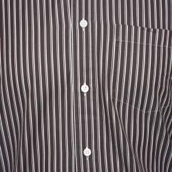 Pre Owned Ermenegildo Zegna Brown Striped Cotton Button Front Shirt M