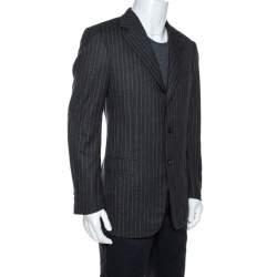 مملوكة مسبقًا Ermenegildo Zegna Grey Striped Wool Three Buttoned Blazer M