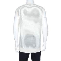 Pre Owned Ermenegildo Zegna Off White Striped Knit Sleeveless Jumper XL