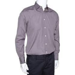Pre Owned Ermenegildo Zegna Grey Cotton Trofeo Comfort Tailored Fit Shirt M