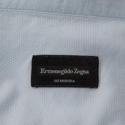 مملوكة مسبقًا قميص ايرمنيجيلدو زينيا مكسم مفصل قطن منقوش أزرق فاتح M