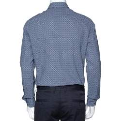 مملوكة مسبقًا قميص ايرمنيجيلدو زينيا قطن سير سوكر مطبوع كحلي M