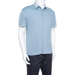 Pre Owned Ermenegildo Zegna Blue Honeycomb Knit Polo T-Shirt XL