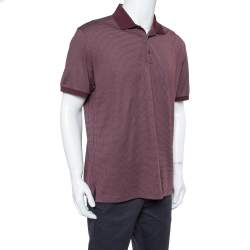 Pre Owned Ermenegildo Zegna Burgundy Dot Pattern Knit Polo T Shirt XL