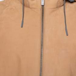 Pre Owned Ermenegildo Zegna Light Brown Leather Paneled Hooded Jacket 3XL