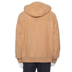 Pre Owned Ermenegildo Zegna Light Brown Leather Paneled Hooded Jacket 3XL