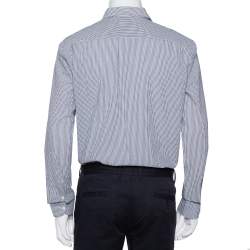 Pre Owned قميص ايرمينجيلدو زينيا أزرار أمامية قطن مجعد رصاصي و أبيض مقاس كبير جداً (اكس لارج)