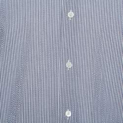 Pre Owned قميص ايرمينجيلدو زينيا أزرار أمامية قطن مجعد رصاصي و أبيض مقاس كبير جداً (اكس لارج)