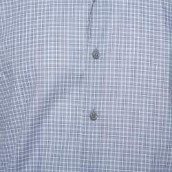 Pre Owned Ermenegildo Zegna Grey Check Patterned Cotton Button Front Shirt XL 