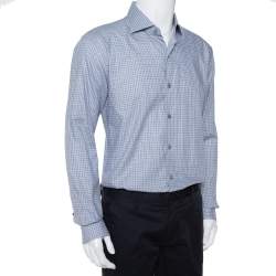 Pre Owned Ermenegildo Zegna Grey Check Patterned Cotton Button Front Shirt XL 