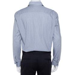 Pre Owned Ermenegildo Zegna Grey Check Patterned Cotton Button Front Shirt XL 